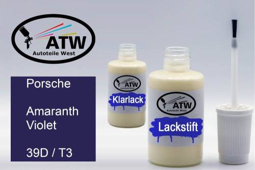 Porsche, Amaranth Violet, 39D / T3: 20ml Lackstift + 20ml Klarlack - Set, von ATW Autoteile West.